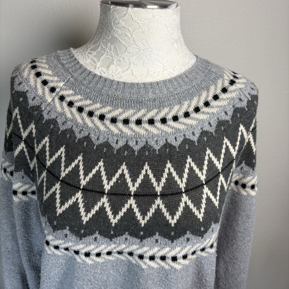 Weatherproof Vintage Women L Gray Sweater Fair Isle Nordic Knit SOME PILLING - Picture 3 of 14